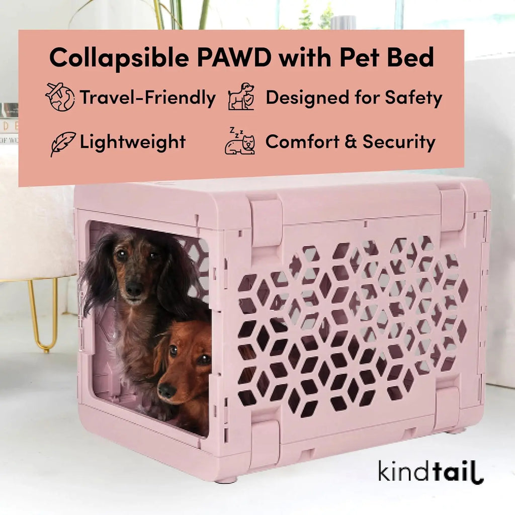 PAWD Collapsible Dog Crate with Washable Bed - Lightweight Portable Kennel for Small Dogs - White