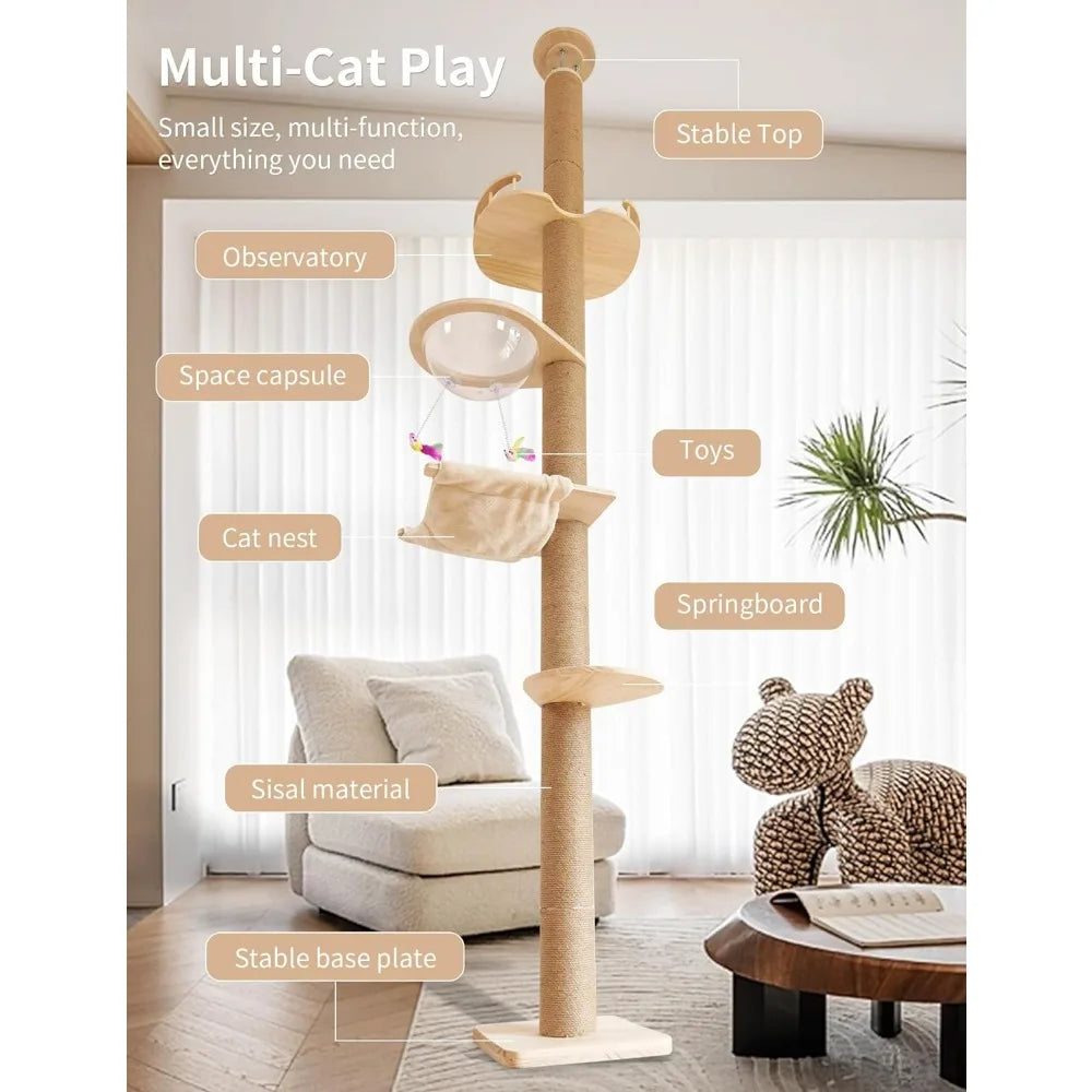 Height: 55.52-118.5 Inches Castle for Cats Scratcher Cat Tree Floor to Ceiling Natural Sisal Rope Scratching Post All Towers Pet