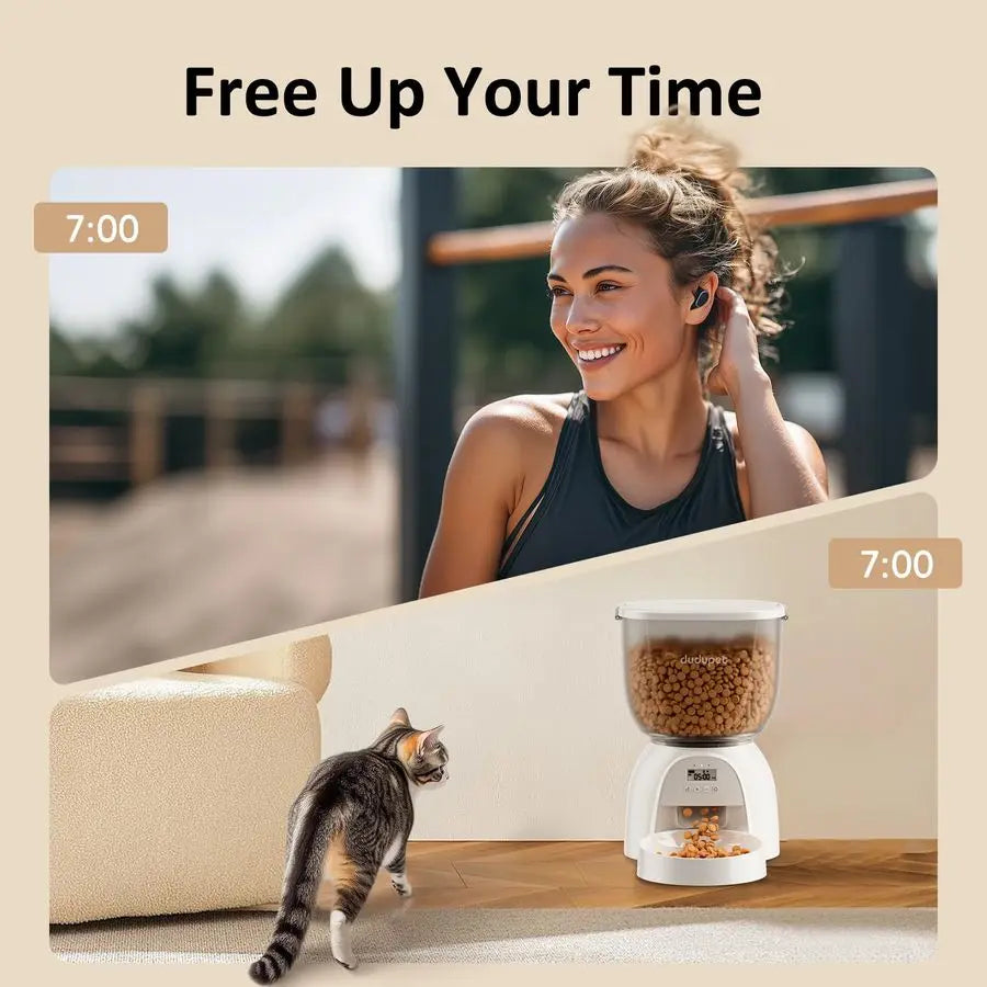 5L 21 Cup Automatic Cat Feeder, Timed Cat Dry Food Dispenser, Automatic Pet Feeders Dual Power Supply, 6 Meal Programmable 120