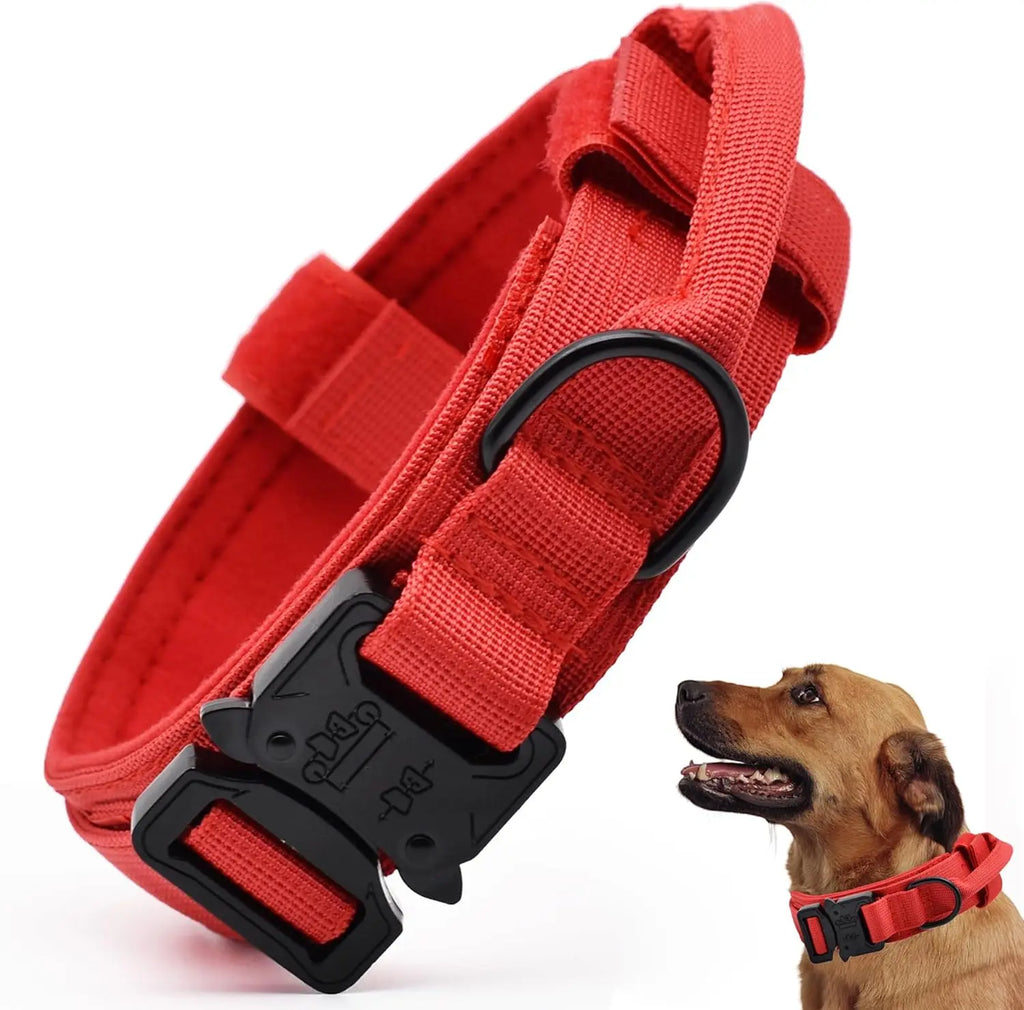 Tactical Dog Collar Adjustable Military Training Nylon Dog Collar with Control Handle Heavy Quick-Release Metal Buckle for Dogs