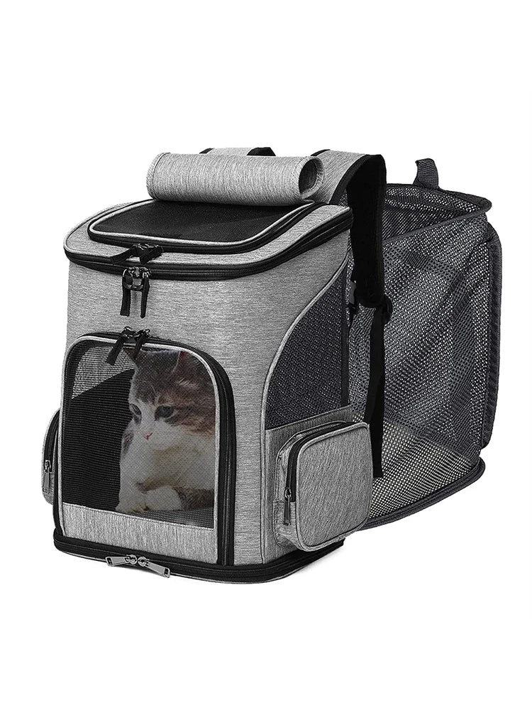 Foldable Expandable Pet Backpack Breathable Mesh Large Capacity for Cats Dogs Outdoor Travel Hiking Carrier