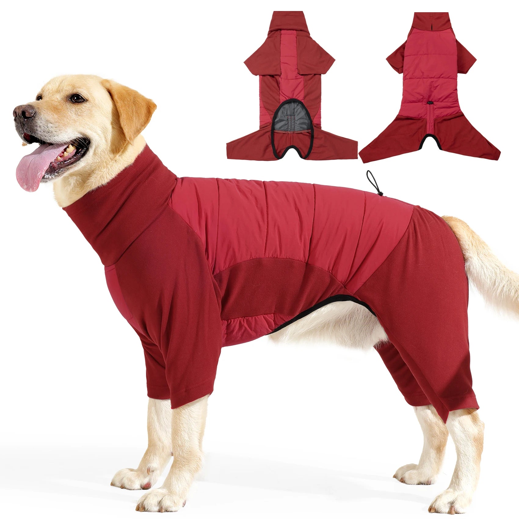 Fullbody Dog Coat, Turtleneck Windproof Dogs Winter Coat with Leash Hole for Large Medium Small Dogs,Four-Legged Snowsuit