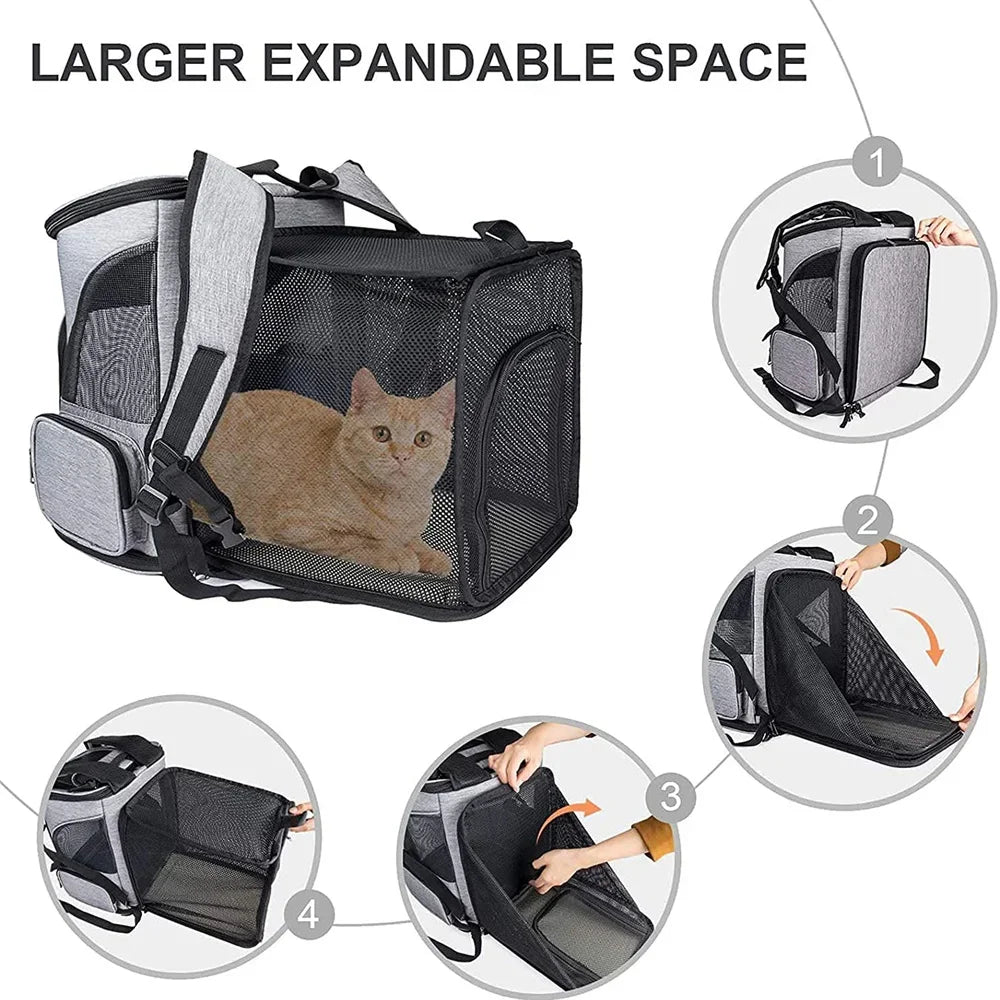 Foldable Expandable Pet Backpack Breathable Mesh Large Capacity for Cats Dogs Outdoor Travel Hiking Carrier