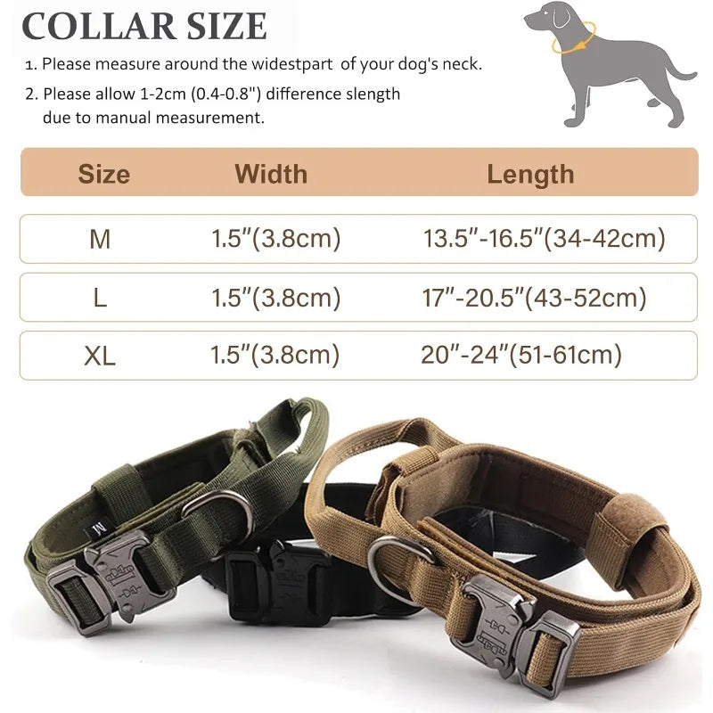 Tactical Dog Collar Adjustable Military Training Nylon Dog Collar with Control Handle Heavy Quick-Release Metal Buckle for Dogs