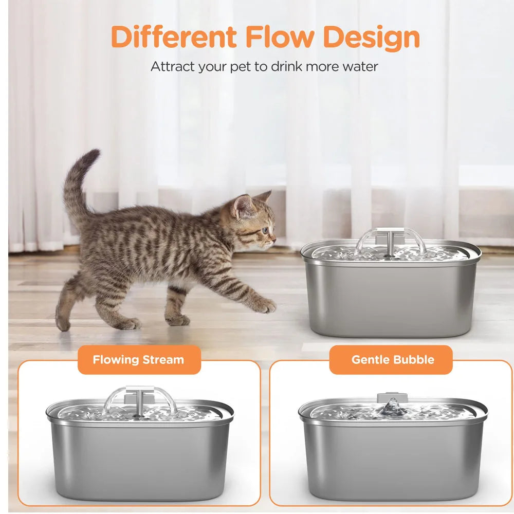 3.2L/108oz Automatic Cat Water Fountain Stainless Steel Square Dual Outlet Pet Water Feeder Cats Dogs Silent Water Dispenser