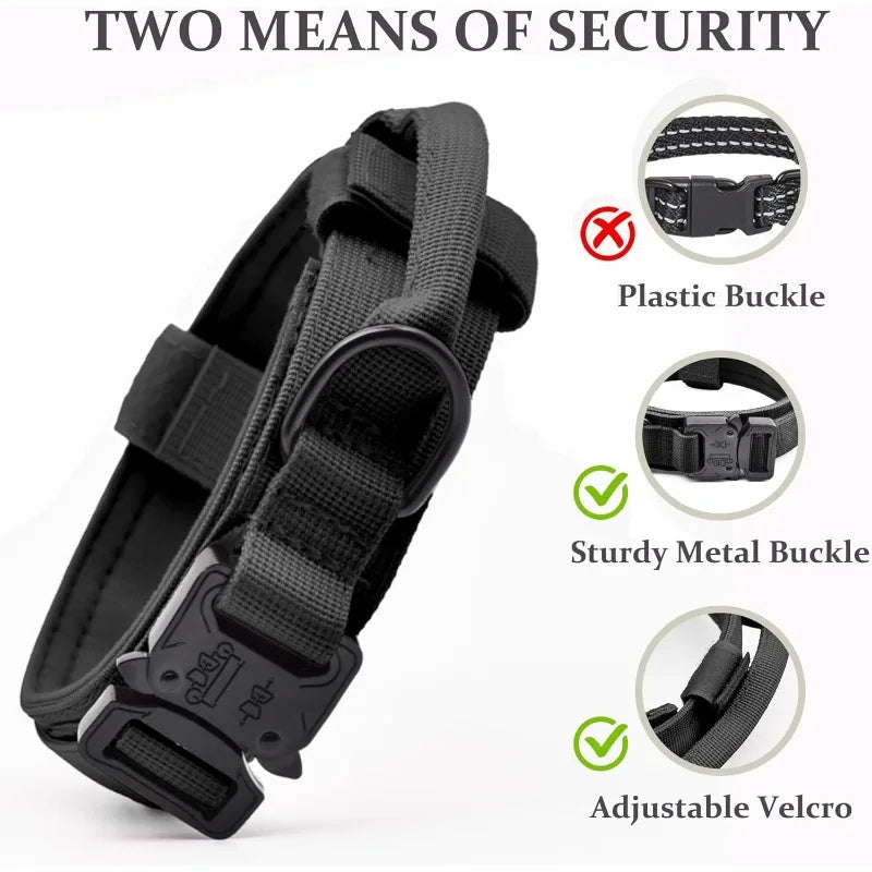 Tactical Dog Collar Adjustable Military Training Nylon Dog Collar with Control Handle Heavy Quick-Release Metal Buckle for Dogs