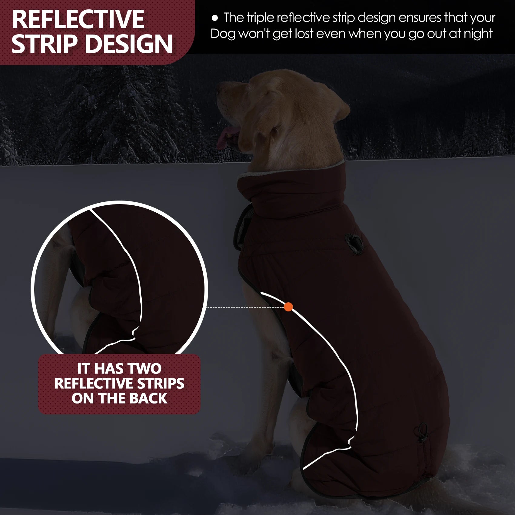 Dog Coat, Waterproof Winter Jacket,Warm Windproof Jacket, Reflective Adjustable Turtleneck Coats for Dogs with Hook & Loop
