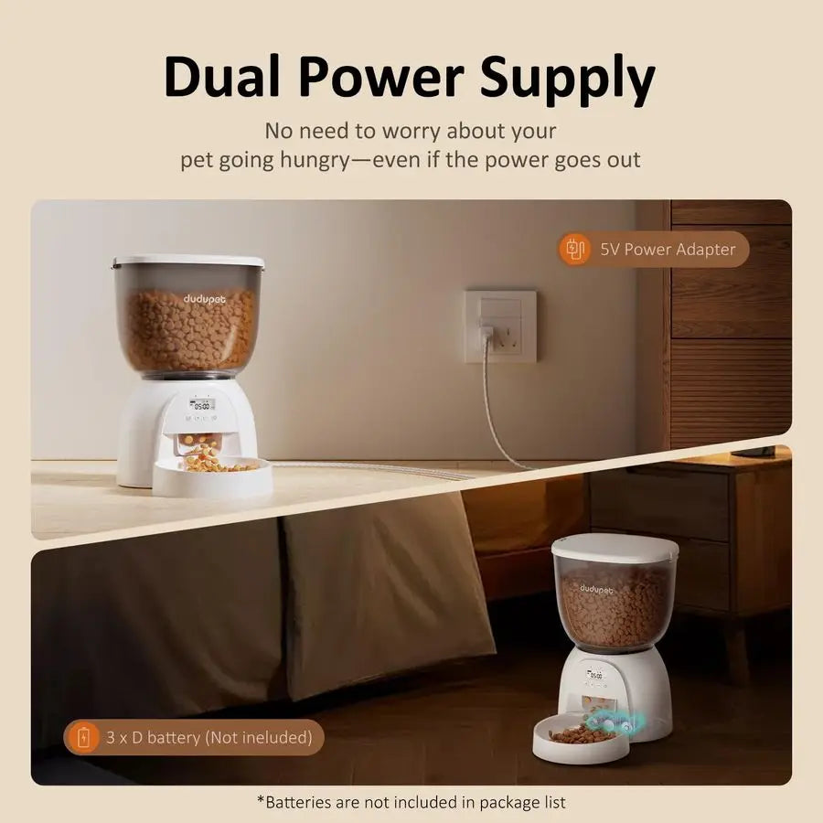 5L 21 Cup Automatic Cat Feeder, Timed Cat Dry Food Dispenser, Automatic Pet Feeders Dual Power Supply, 6 Meal Programmable 120