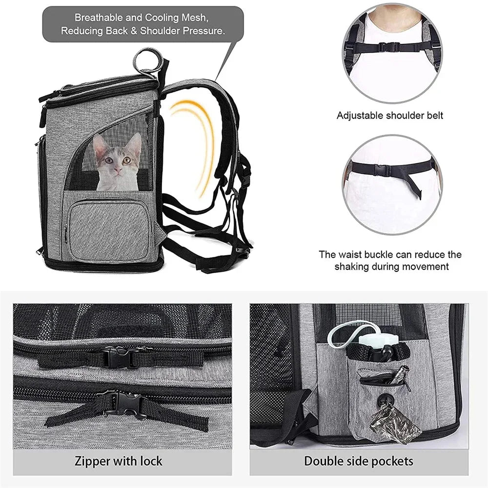 Foldable Expandable Pet Backpack Breathable Mesh Large Capacity for Cats Dogs Outdoor Travel Hiking Carrier