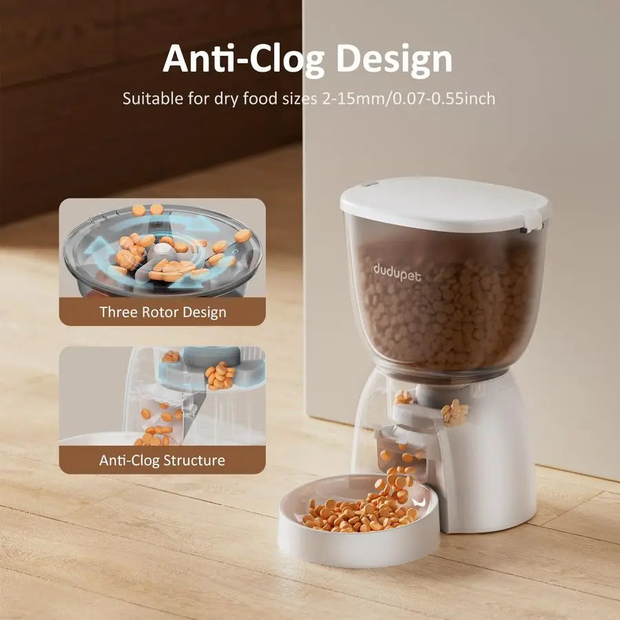 5L 21 Cup Automatic Cat Feeder, Timed Cat Dry Food Dispenser, Automatic Pet Feeders Dual Power Supply, 6 Meal Programmable 120