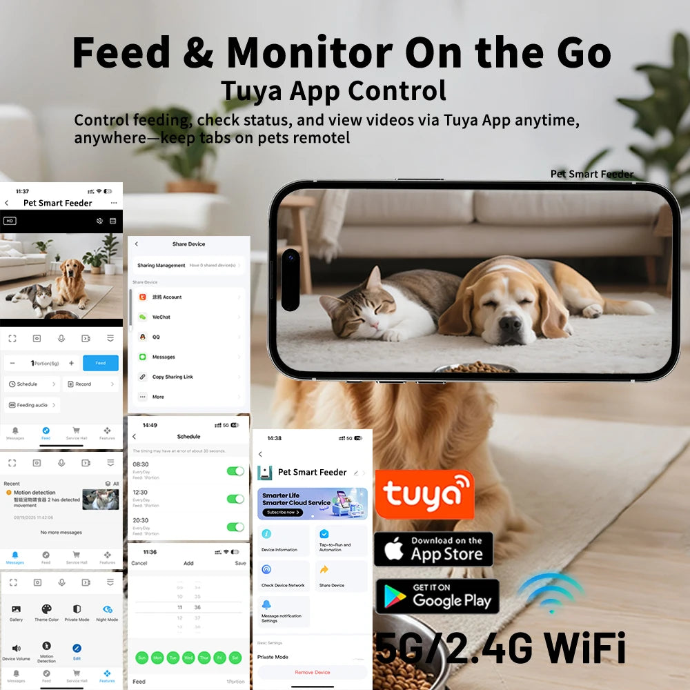 Furpipi Automatic Cat Feeder With 1080p Camera WiFi 8L Easy-clean Smartlife Tuya APP Remote Control Pet Dog Cat Kibble Dispenser